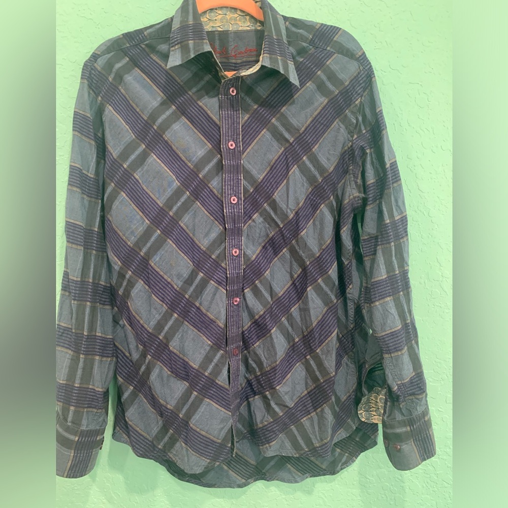 Robert Graham Men's Blue Plaid Dress Shirt M button down